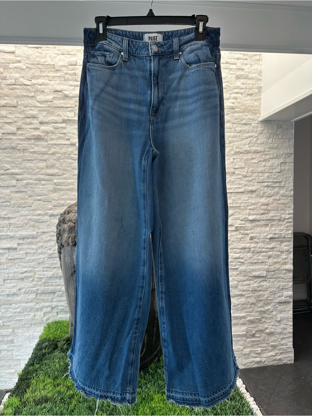 PAIGE Two-Tone Blue Wide Leg Jeans with Dark Side Stripe 28 x 28” - Picture 5 of 11